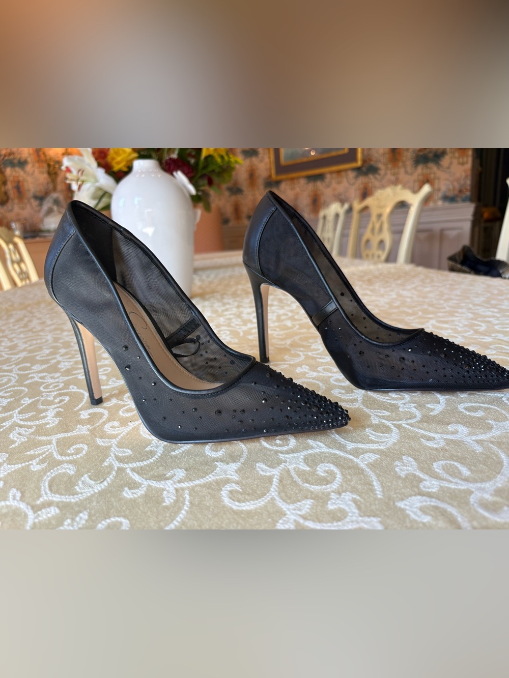Jessica Simpson Black Studded Pointed-Toe Stiletto Heels
